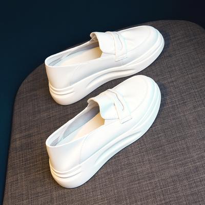 Thick-soled White Shoes Women's New Single Shoes Heightened Versatile Leather Sports and Leisure Board Shoes