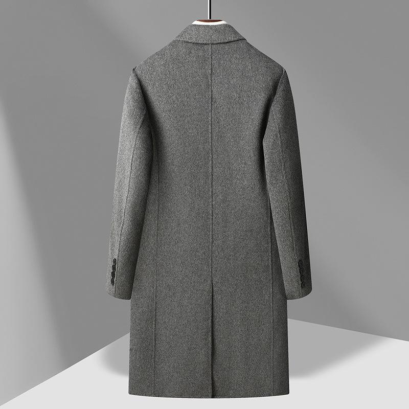 Manteau en laine double face 100% laine pour homme, classique long au-dessus du genou, croisé, avec doublure amovible en duvet, manteau en laine