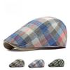 Unisex Plaid Flat Cap Ivy Cap British Retro Gatsby Cabbie Hat Spring Summer Lightweight Forward Cap Checkered Peaked Hat