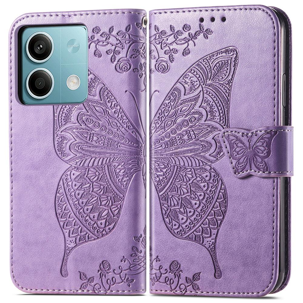 

For Xiaomi Redmi Note 13 5G Case Butterfly Pattern Folio PU Leather Stand Phone Cover Light Purple