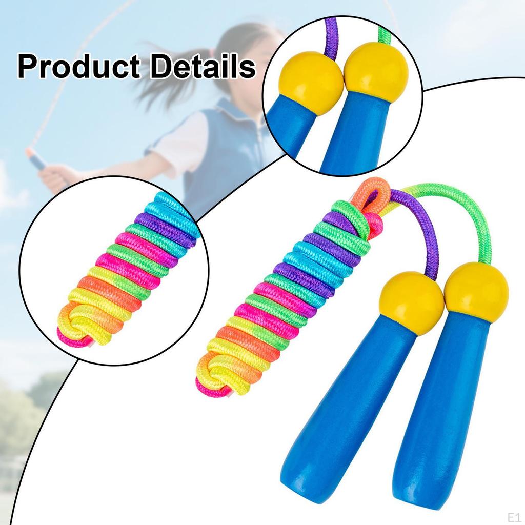 Colorful Kids Jump Rope 2.4M with Wooden Handle Skipping Jumping for Boys Girls Outdoor