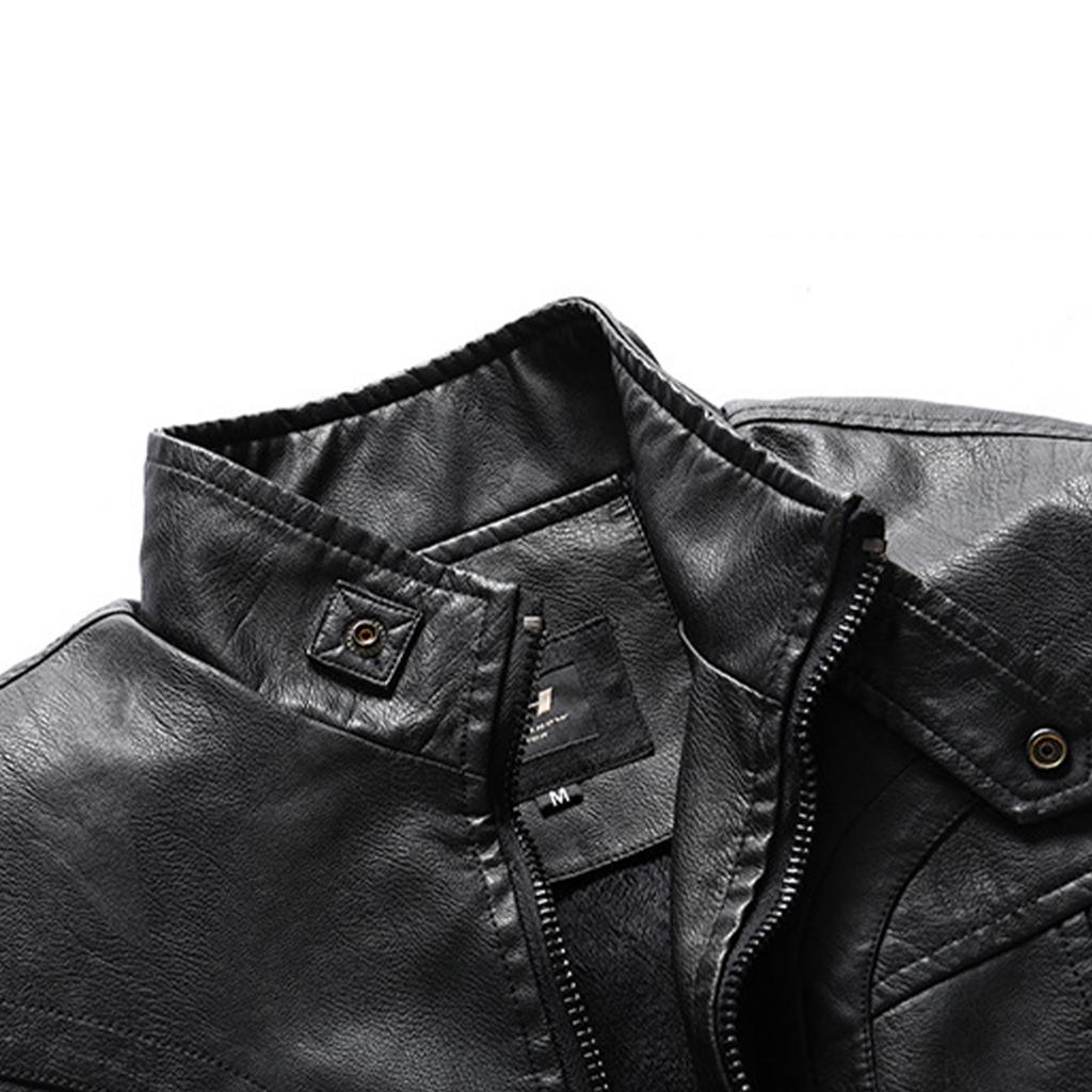 Men's Solid Color Stand Collar PU Leather Top Retro Casual Motorcycle Jacket