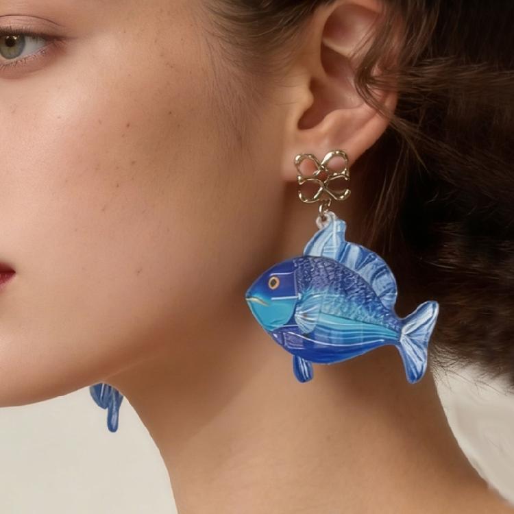 Elegant Water Themed Drop Earrings Unique Acrylic Handmade Fish Pendant Jewelry Lightweight and Comfortable Accessory