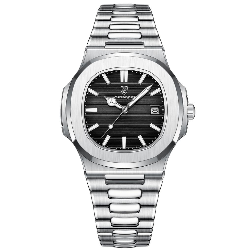 POEDAGAR Square Business Men Clock Stainless Steel Waterproof Luminous Date Male Wristwatch Sports Luxury Quartz Watches For Men
