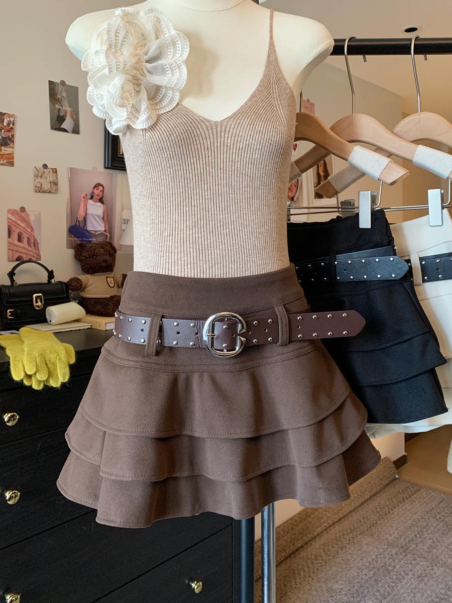 Stylish High-Waisted Woolen Ruffled Skirt - Slim-Fit Autumn/Winter Women s Fashion Large кофейный