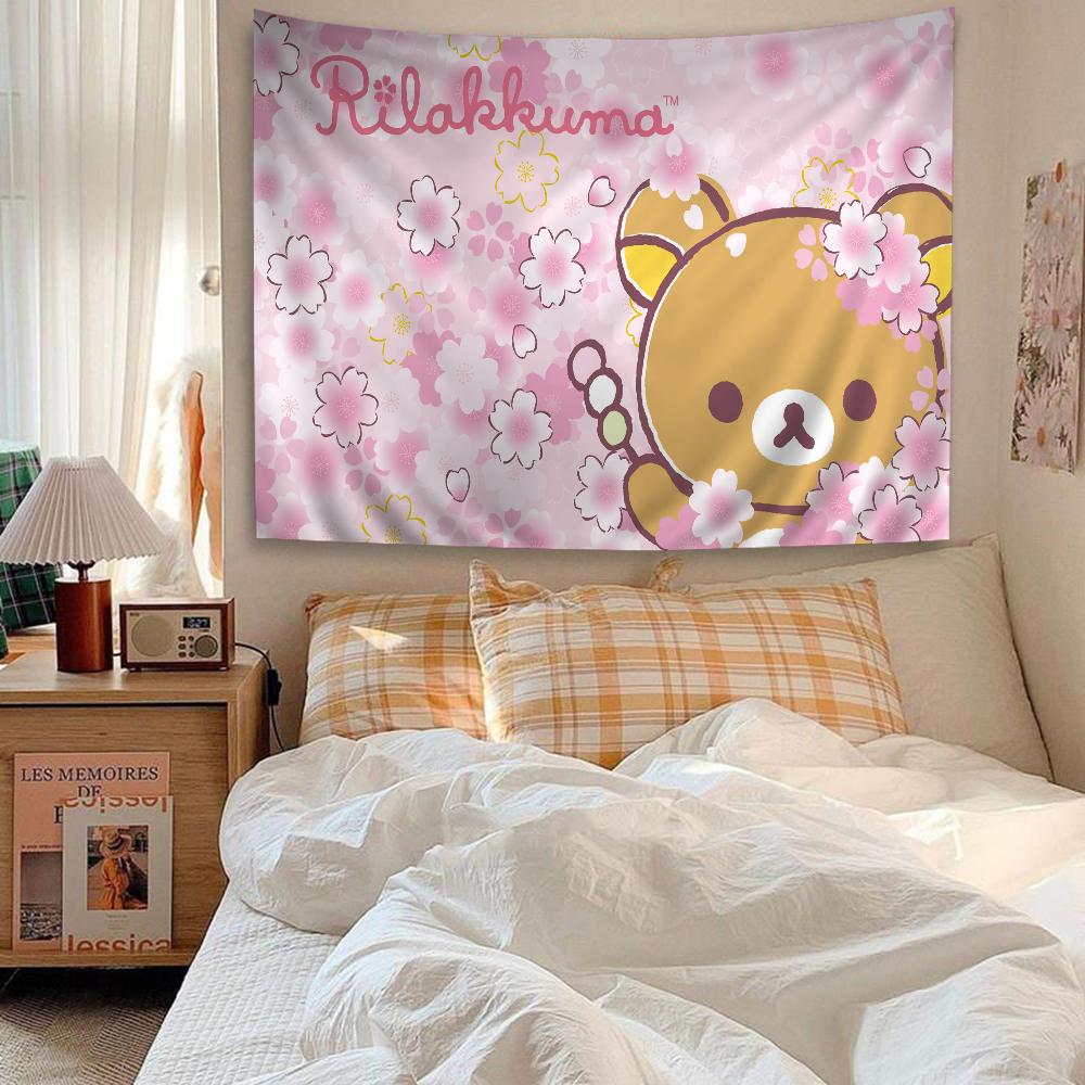 RRilakkuma Bear Anime Tapestry Hippie Flower Dorm Wall Hanging Decor