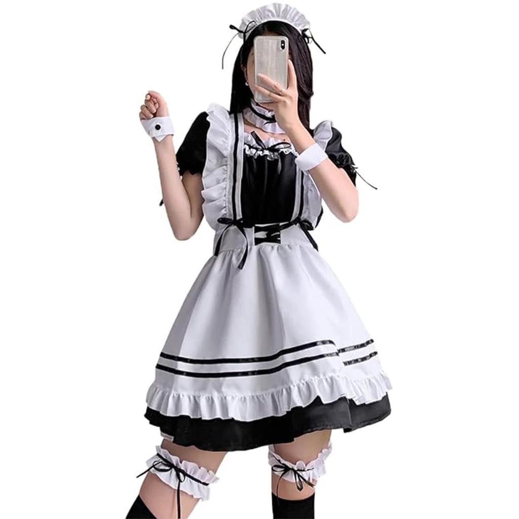 Asminlee Maid Cute and Gakuen Alice Cute Maid Plus Size Fancy Top and Bottom Unisex Costume, Popular, Long, Black, Costume, Beginner's Set, Outfit,