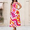 Women Plus Size Round Neck Triple Keyhole Cutout Sleeveless Floral Printed Long Dress
