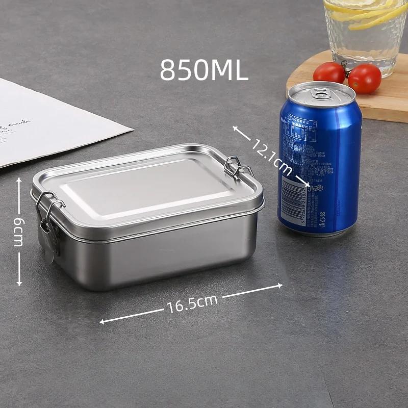 850/2400mL 304Stainless Steel Lunch Box with Buckle Sealed and Leak Proof Student Office Worker Bento Box Food Storage Container
