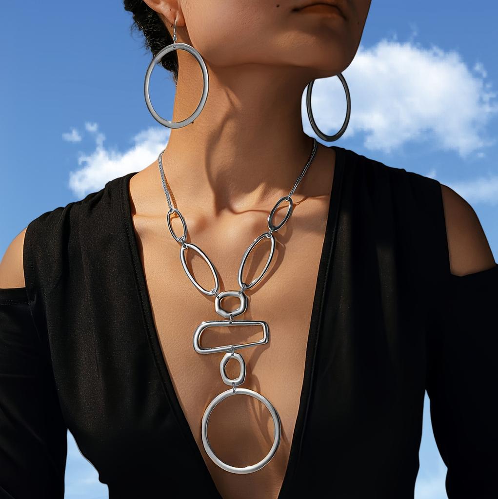 Moda retro temperamento irregolare esagerato cavo ciondolo geometrico lungo a Y completo