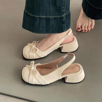 Temperament Women's Sandals Bow Hollow Bag Head Sandals 2025 Summer New Gentle and Sweet Back Empty Low Heels