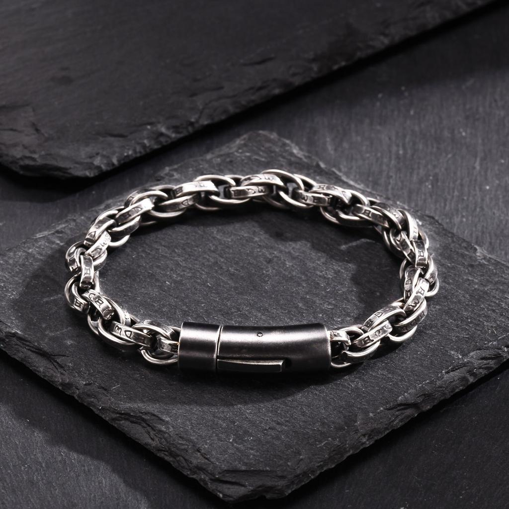 Chunky Twisted Chain Bracelets for Men Boys,Stainless Steel Antique Grey Handmade Wristband,Rock Punk Jewelry Gifts