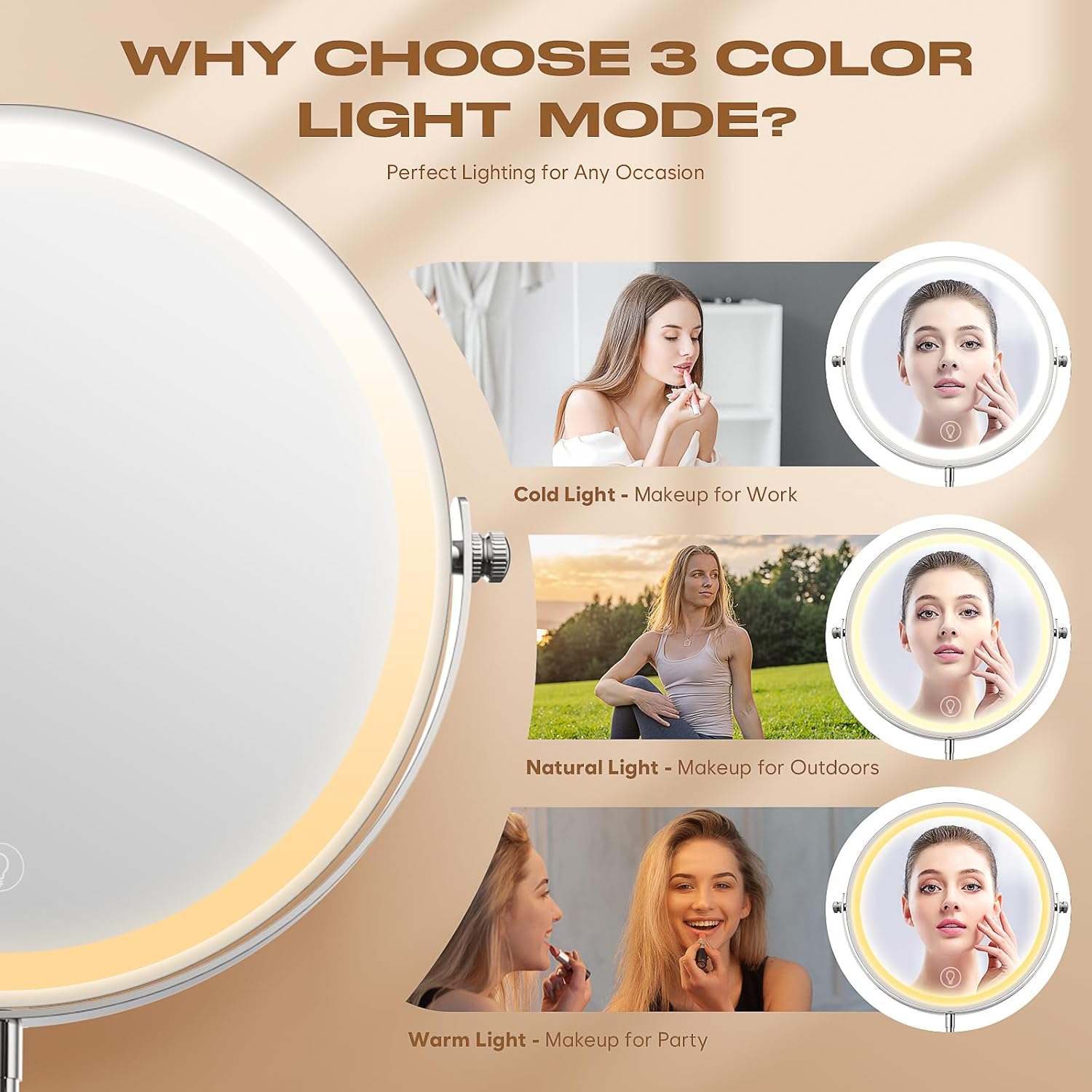 

1x/20x360°rotating makeup mirror with adjustable brightness and magnification function,5000 mAh rechargeable double-sided mirror 6-10W