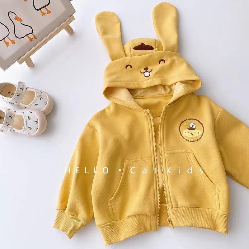 Cartoon Print Hoodie for Girls Fall New Style Kids Zip Up Long Sleeve Jacket Top Cute Bear Pattern Children Sweatshirt Girls Outerwear