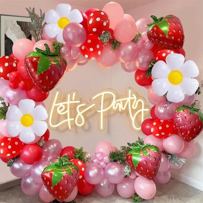 6 Strawberry Shaped Aluminum Film Balloons Girls' Birthday Wedding Summer Fruit Theme Party Decoration