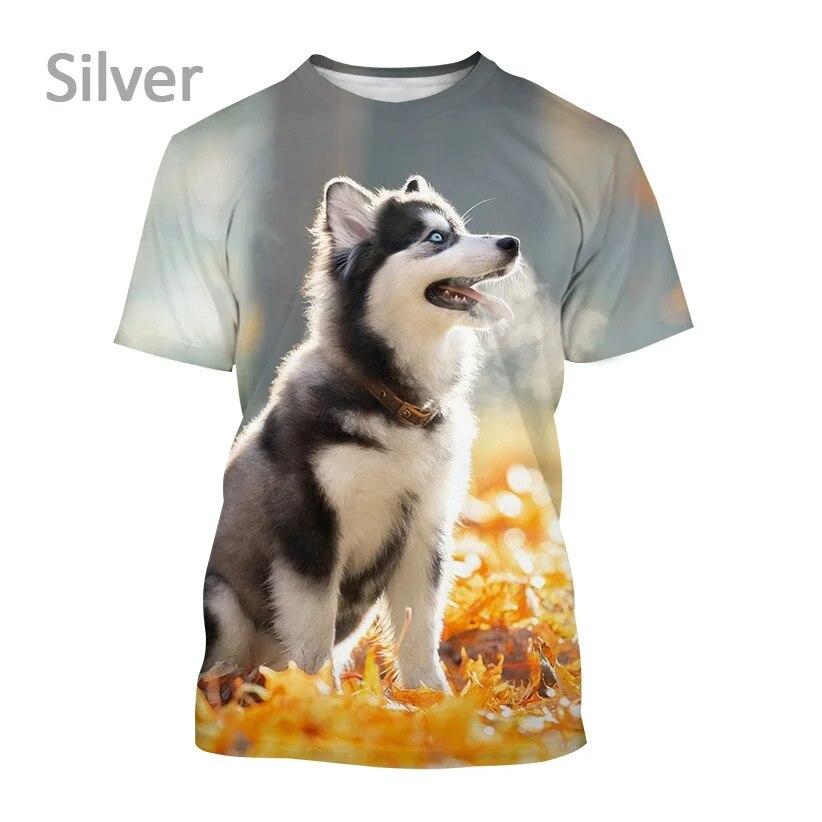 Summer New Funny Pet Dog Husky 3D Printing T-shirt Fashion Unisex Casual Harajuku Street Style Round Neck Short-sleeved T-shirt