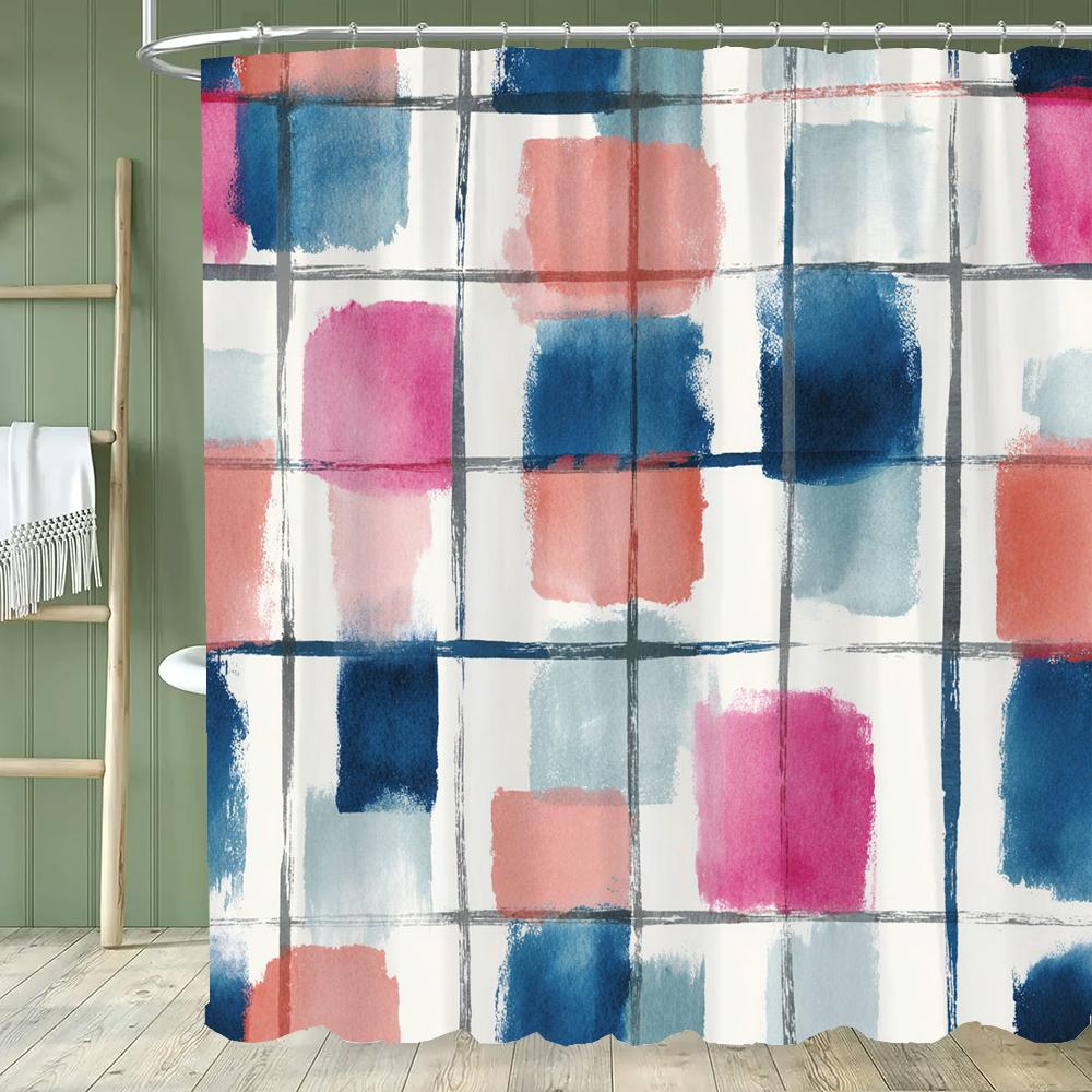 Modern Minimalist Geometrical Pattern Shower Curtain,Polyester Fabric Washable Bathroom Curtains,Home Decoration With Hooks