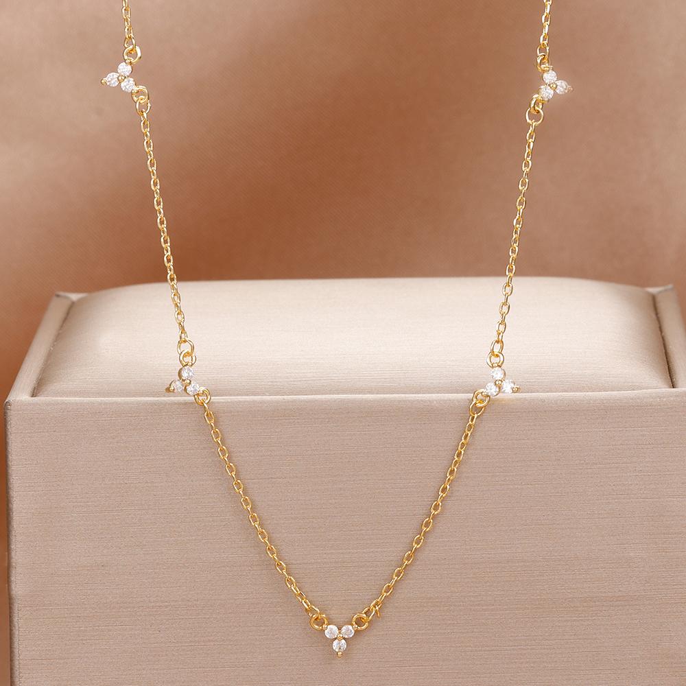 New Stainless Steel Zircon Necklaces for Women Luxury 18K Gold Plated Collar Chain Necklace Wedding Jewelry Gift