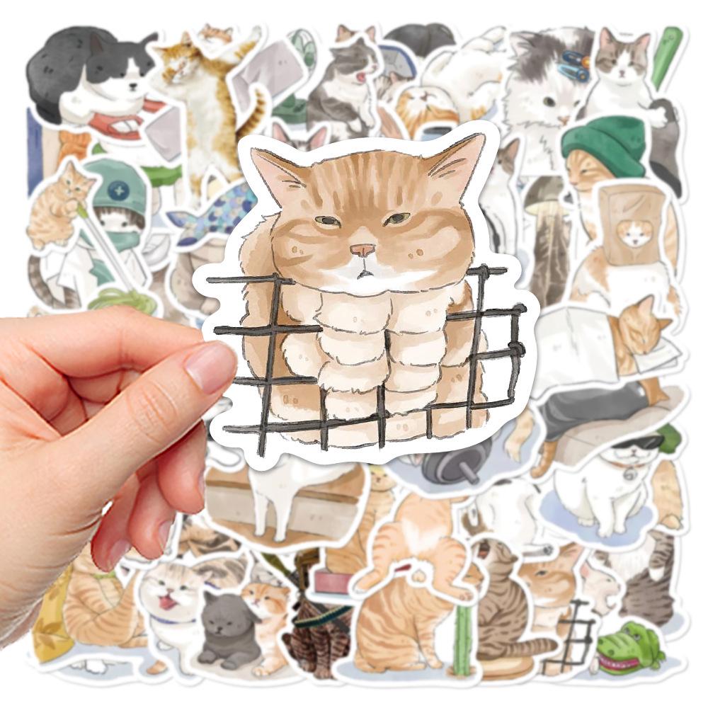 53 Adorable Hand-Painted Waterproof Cat Stickers for Laptops, Notebooks, Water Bottles, and Phones