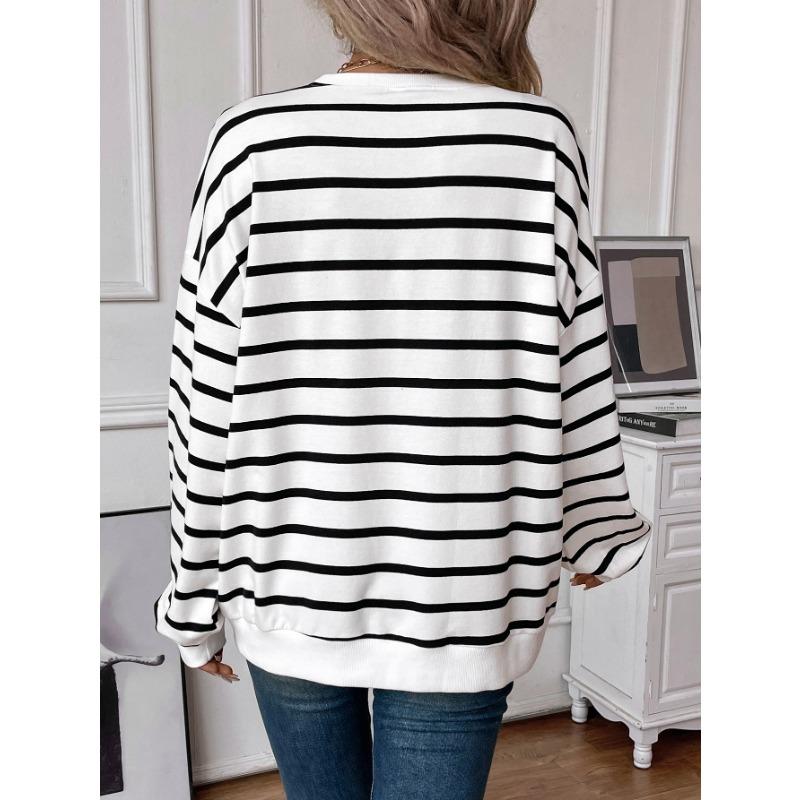 Women's Autumn and Winter Oversized Loose Casual Striped Long Sleeve Sweatshirt