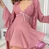 Sexy Lingerie Large-sized 200-pound Overweight Lady's Sexy Pajama Set with Suspenders Sheer Transparent Nightgown and Lace Trim