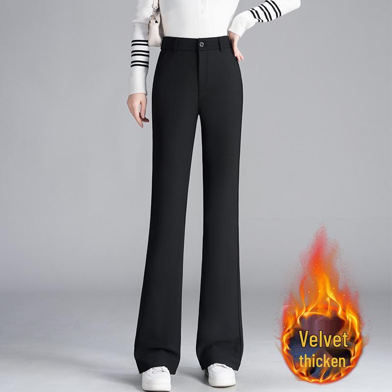 

Women s Fleece-Lined Micro-Flare Pants - Slimming, Stretchy, Versatile Bell Bottoms for Autumn/Winter, Black Fashion. 26/S (43-48 kg)