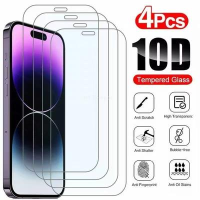 4Pcs Full Cover Tempered Glass For iPhone 14 15 16  17 Pro Max 13 12 11 XS Max XR Screen Protector Film