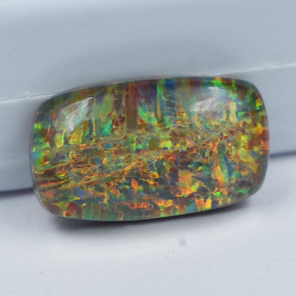 Lab-Created Opal Loose Gemstone Cushion Cut 8.45 ct Multi-Color October Birthday Birthstone