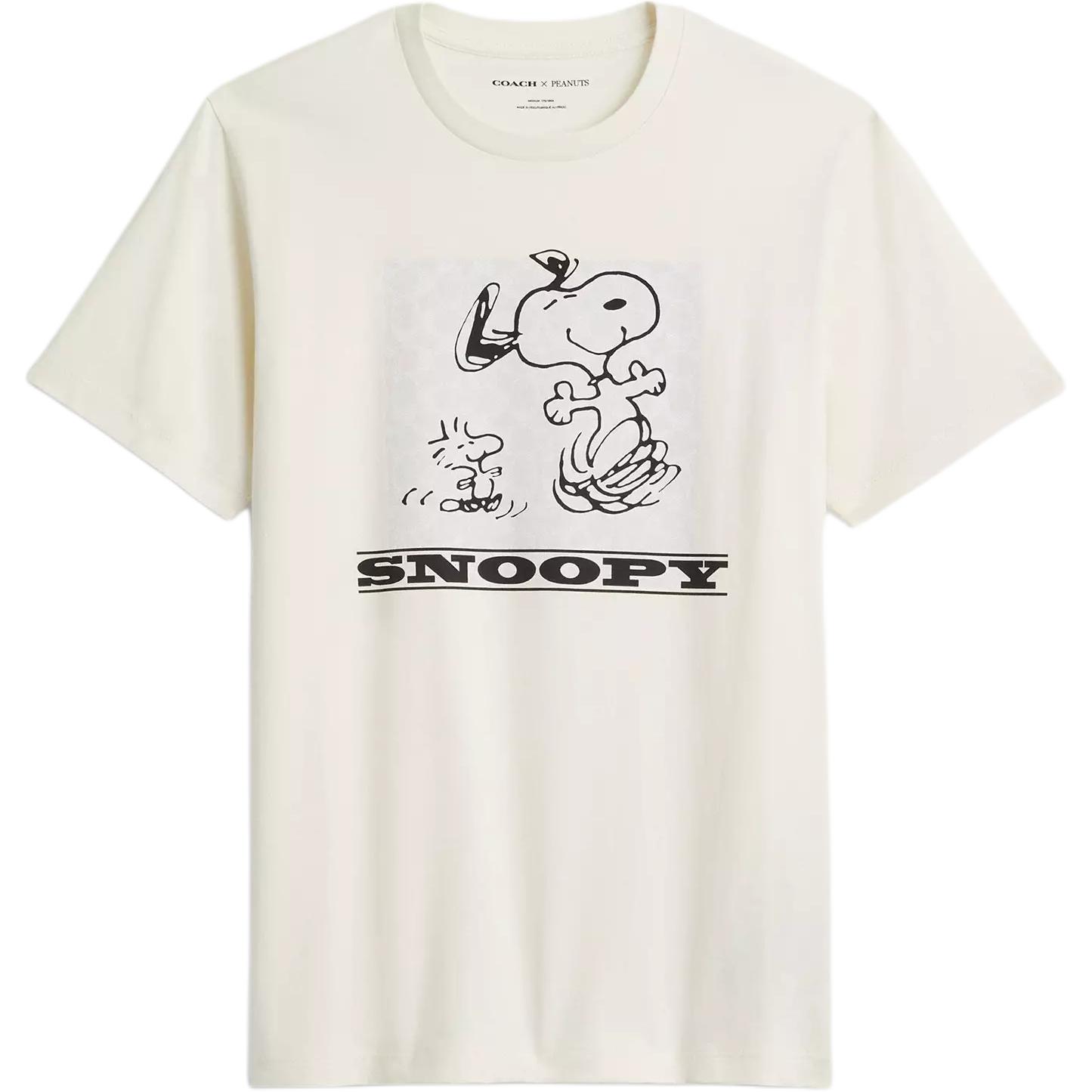 Coach X Peanuts SS25 Snoopy Signature Square Organic Cotton Crew Neck T-Shirt Men Tops Ivory CAF64-CHK M 9779₽
