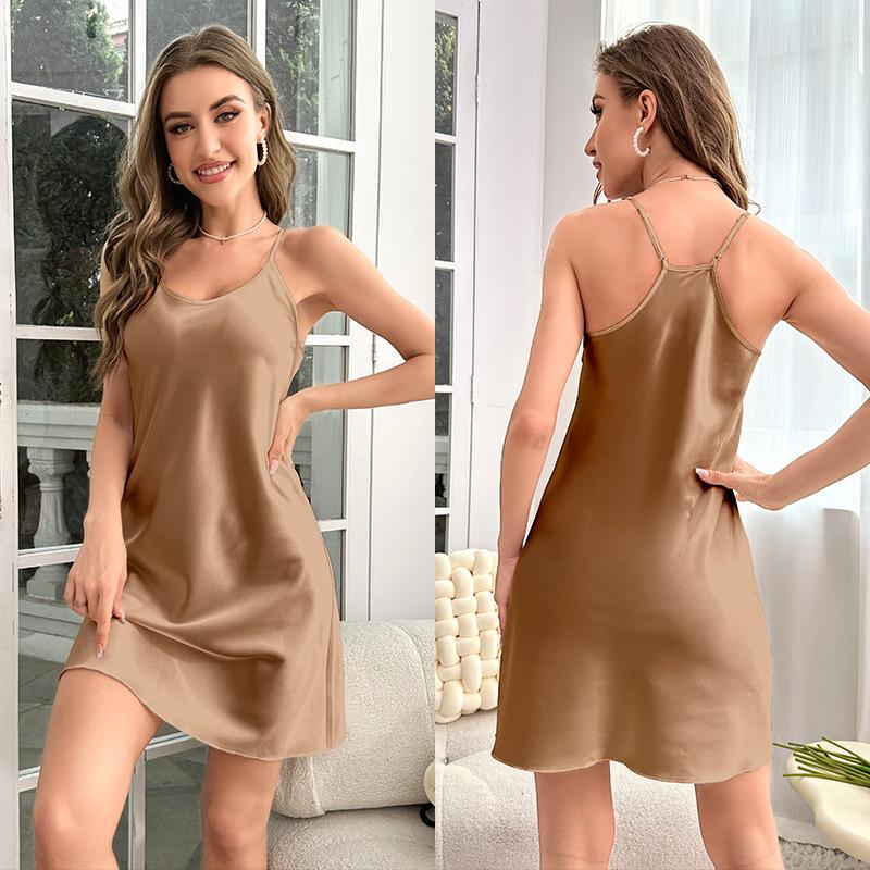 Sexy Nightgown Satin Home Clothes New Ice Silk Pajamas Women Summer Dress Suspenders
