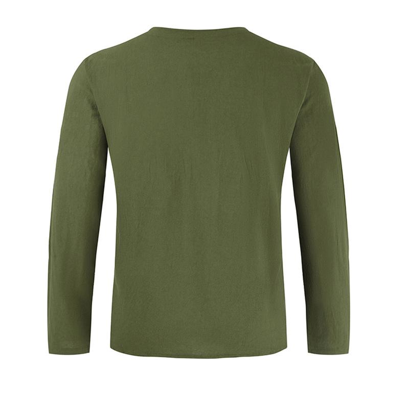 Mens Long Sleeve Cotton Linen Blouse Loose Henley V-Neck Tops T Shirts Blouse