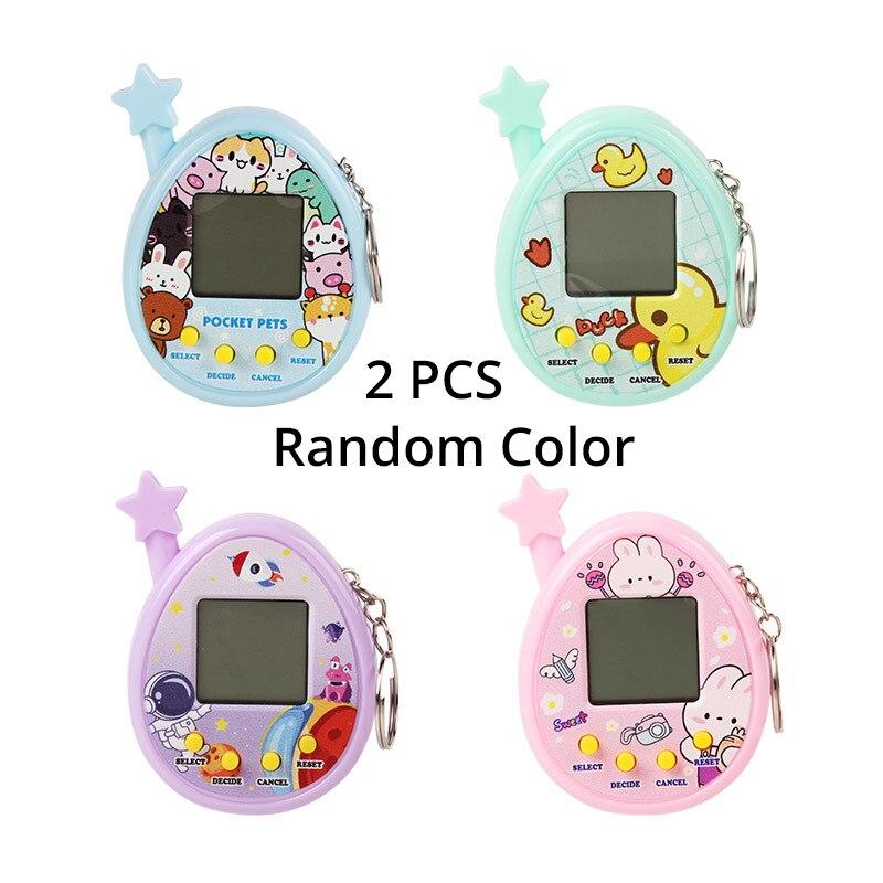 2Pcs Electronic Pet Machine Virtual Pet Raising Mini Handheld Game Console Random Color Keychain Toy