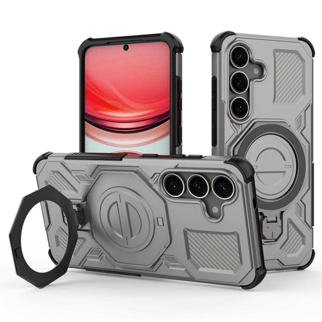 Für Samsung Galaxy S25+ Magnetische Hülle Drehbarer Metall-Aufsteller PC+TPU Handy-Rückseite