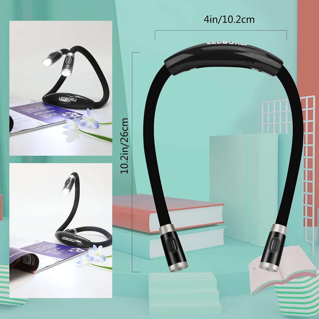 LEDBOKLI Neck Light, LED Book Light, 6500-7000K, 3-Level Dimming, Reading Light, Hands-Free, USB Rechargeable, 360-Degree Adjustable, 650mAh, Perfect