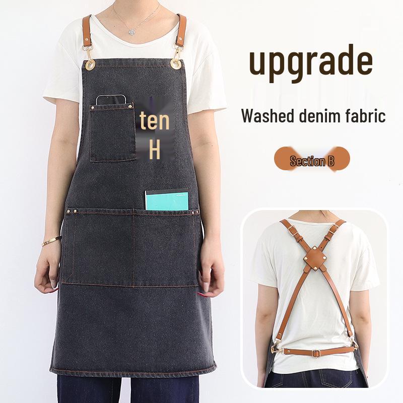 

Washable Denim Apron: Durable Workwear for Coffee, Milk Tea, or Florist Shops with Custom Logo Option