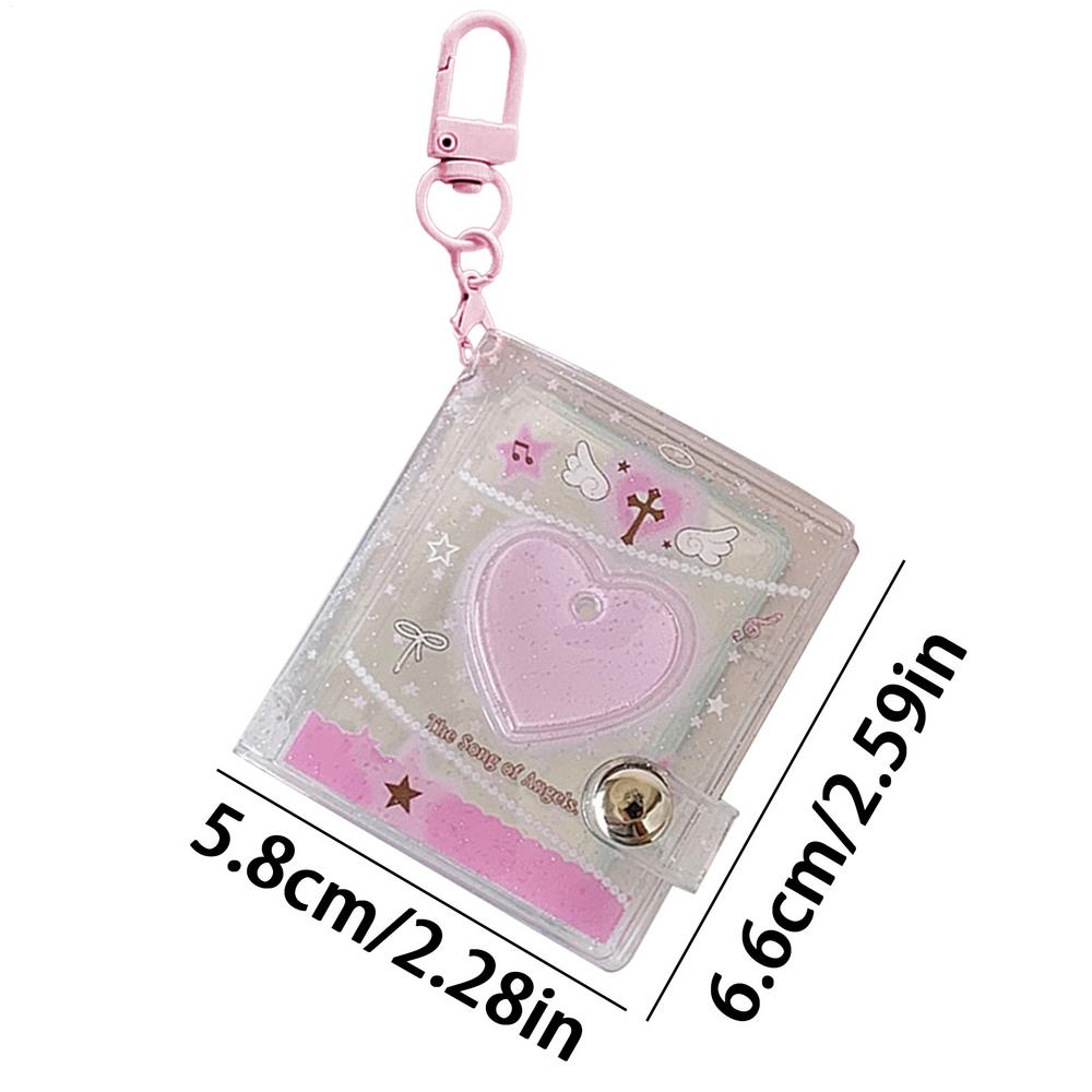 Keychain Photo Album Pockets Mini Photo Album Heart Hollow Transparent Photocard Holder Photo Card Holder Album with 24 Pages