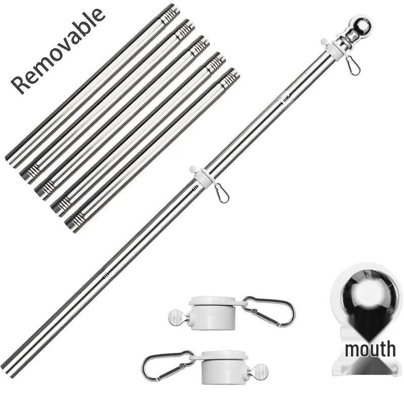 1.8m Rotating Stainless Steel Flagpole, 5-Section, Anti-Tangle, Wall-Mountable, Outdoor Use