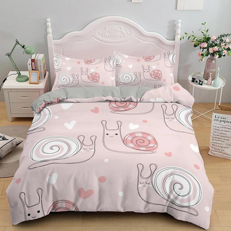 Cute Cartoon Snail Pattern Three-Piece Set Suitable For Boys And Girls Bedroom Decoration Bedding