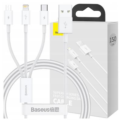 Baseus Superior Data Fast Charging Cable USB To M+L+C 3.5A 1M(White)