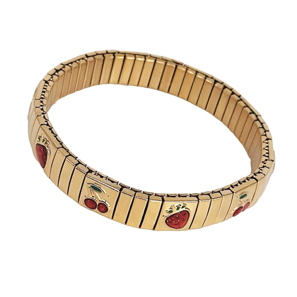 Trendy Cherrys Strawberry Fruit Design Adjustable Bracelet Italian Craftsmanship Comfortable Jewelry for Women Girls
