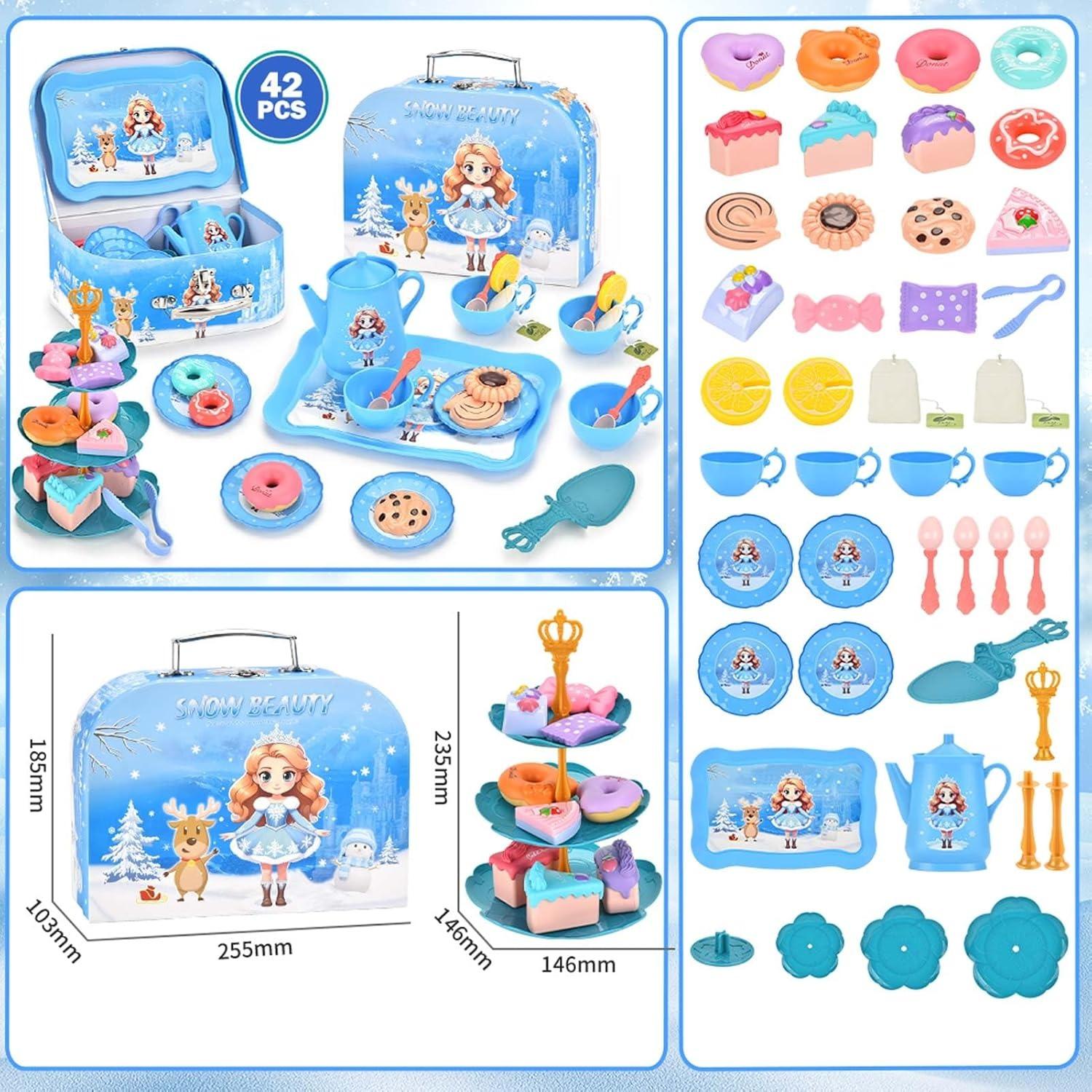 

Afternoon tea set for girls, Ice Beauty princess afternoon tea toys, tea party dress-up toys, simulated dessert cake portable gi