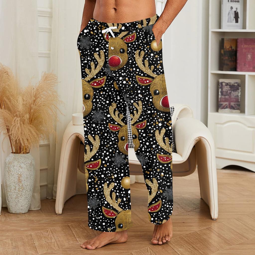 Herren Weihnachts-Print Hose Lässige Nachtwäsche Pyjamahose