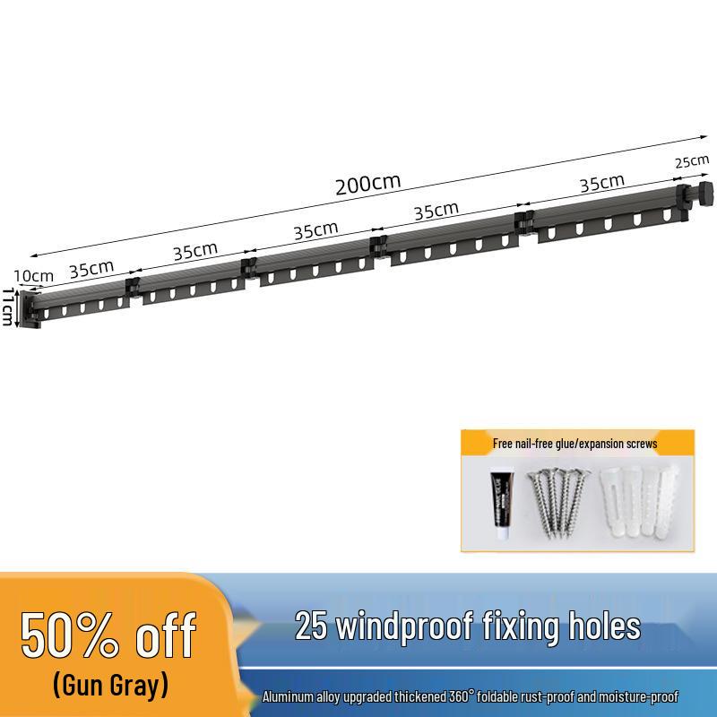 Foldable Telescopic Clothes Drying Rack with Suction Cup - Punch-Free Wall-Mounted for Balcony Use