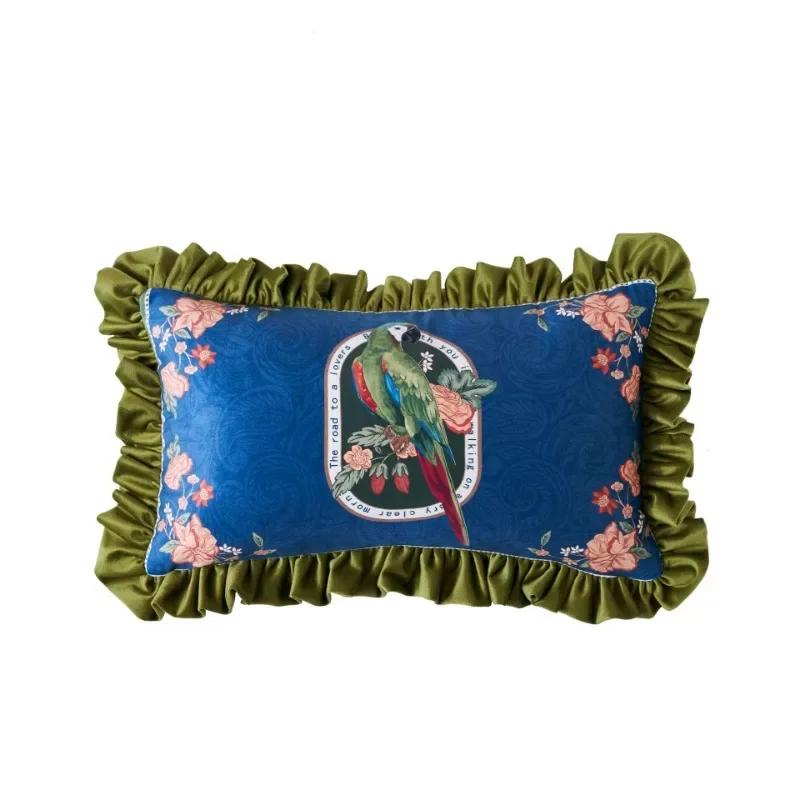 Parrot Print Cushion Case, Flora Bird Pillows, Luxury Velvet, Decorative Pillow Cover for Sofa Chair, Modern Living Room, Home D