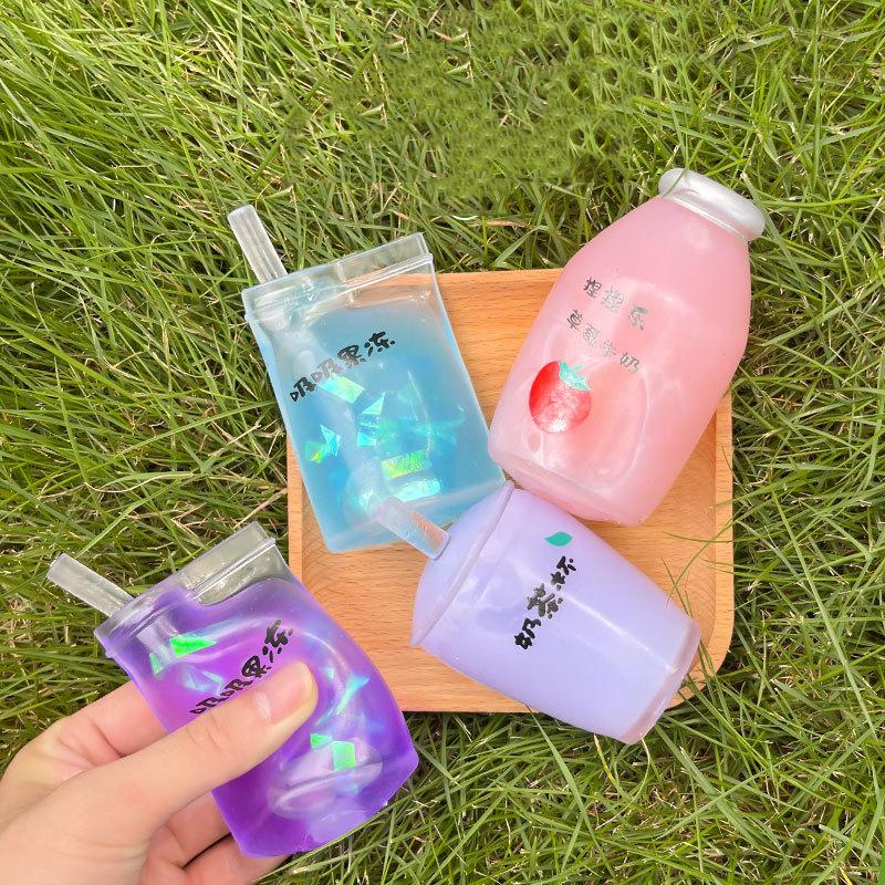 Summer Kawaii Squishy Big Milk Tea Cup Counter-Stress Pinching Press Kids Plaything Fruit Cup Sensory Stress Relief Water Polo Gift
