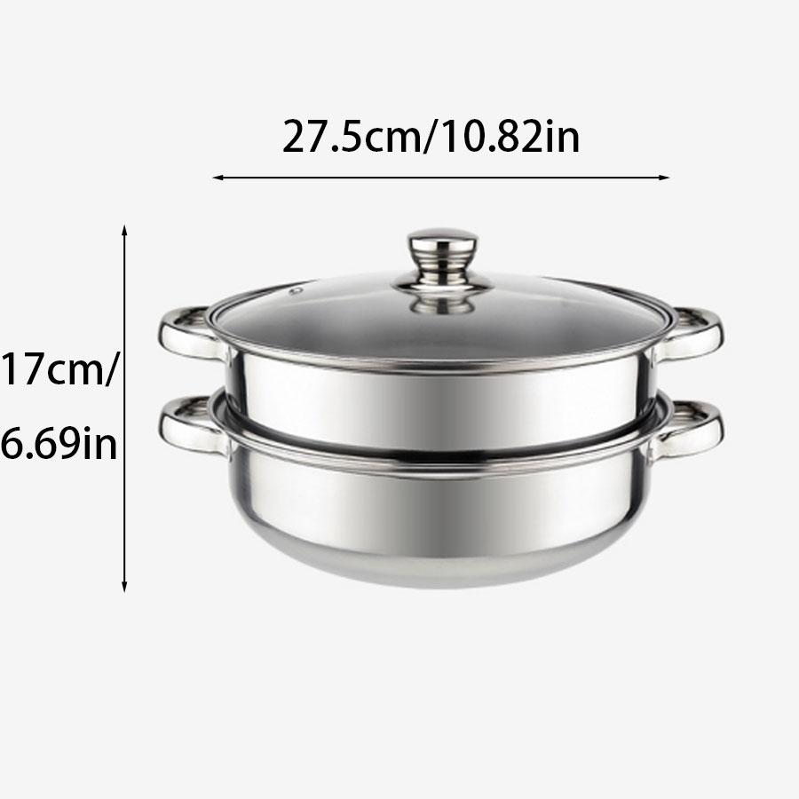 Stainless Steel Double-layer Steaming Pot, Soup Steaming Dual-purpose Pot with Steaming Basket, Thickened 28CM Steaming Pot