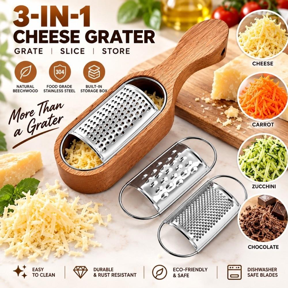 Stainless Steel Wood Cheese Shredder Silver Brown Grater Box Practical Cheese Grater  Lemon Zesting