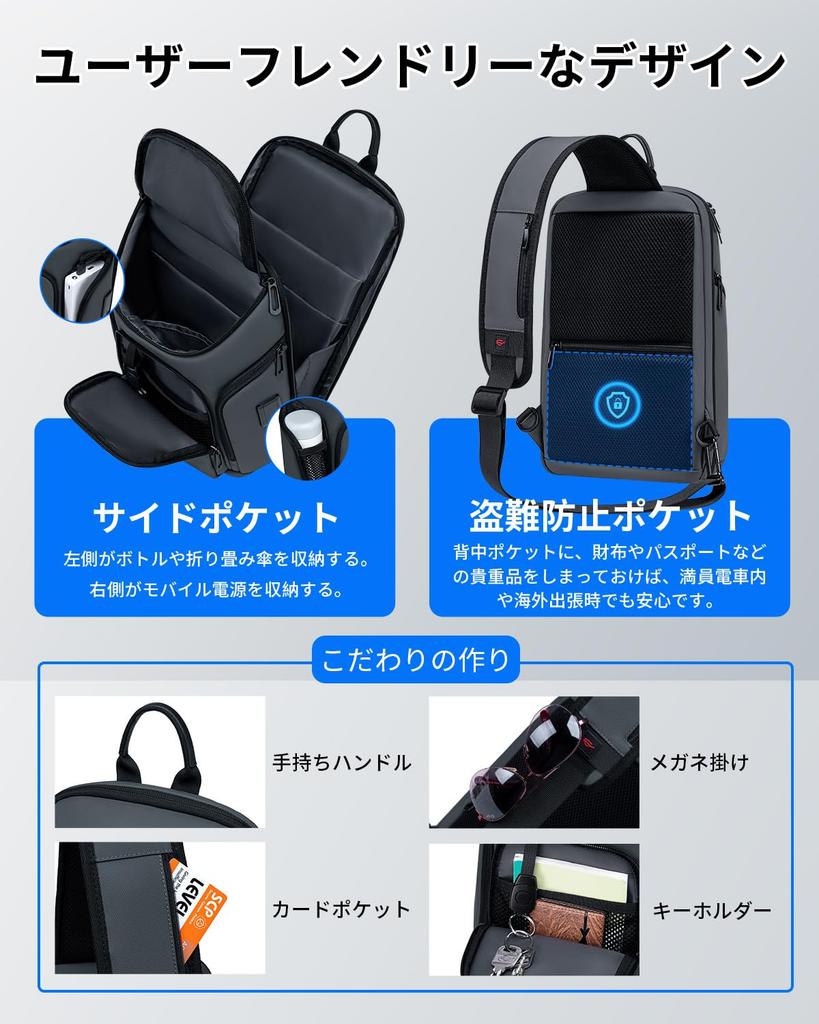 Body Ramię Duże Może Pomieścić 11 Calową Torbę na Ramię z USB Jedno Ramię Crossbody Piesze Wycieczki Codzienna [FENRUIEN] Torba, Torba, Pojemność, iPad, Port, Torba, Męska,