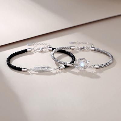 Original Yu You Accompany a Pair of S925 Sterling Silver Couple Bracelet Korean Simple Woven Bracelet