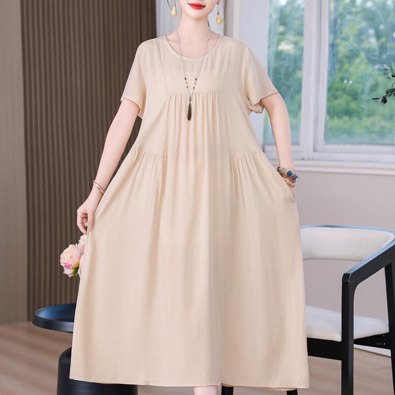 Elegant Long Dress for Women Vintage Clothes Plus Size Casual Short Sleeve Summer Loose Dress